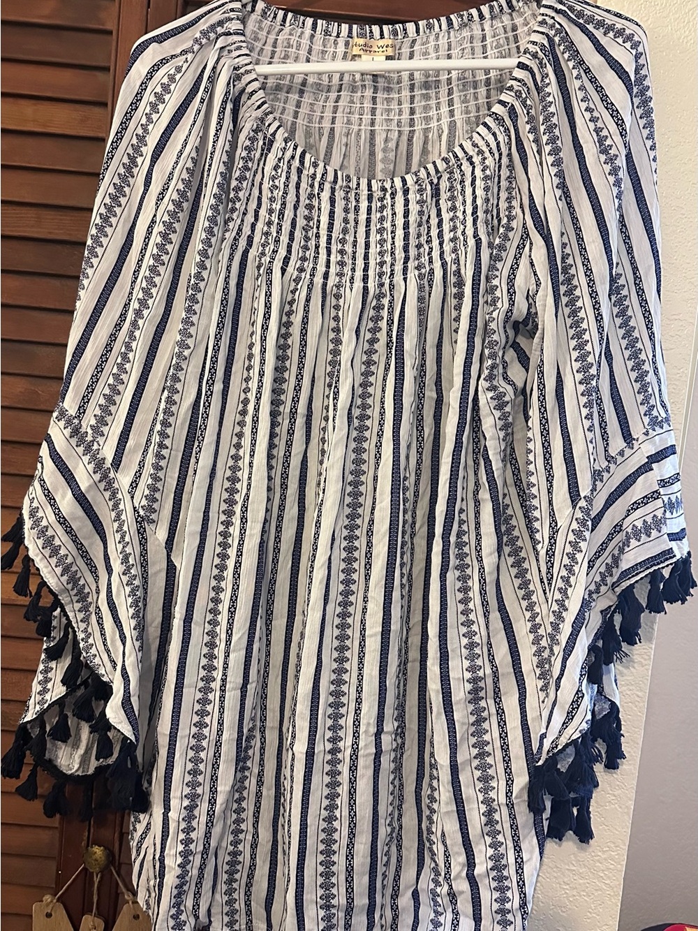 BOHO Studio West Navy & White Striped Tassel Tunic